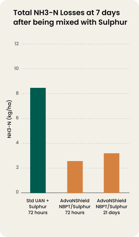 Total NH3-N Losses at 7 days after being mixed with Sulphur